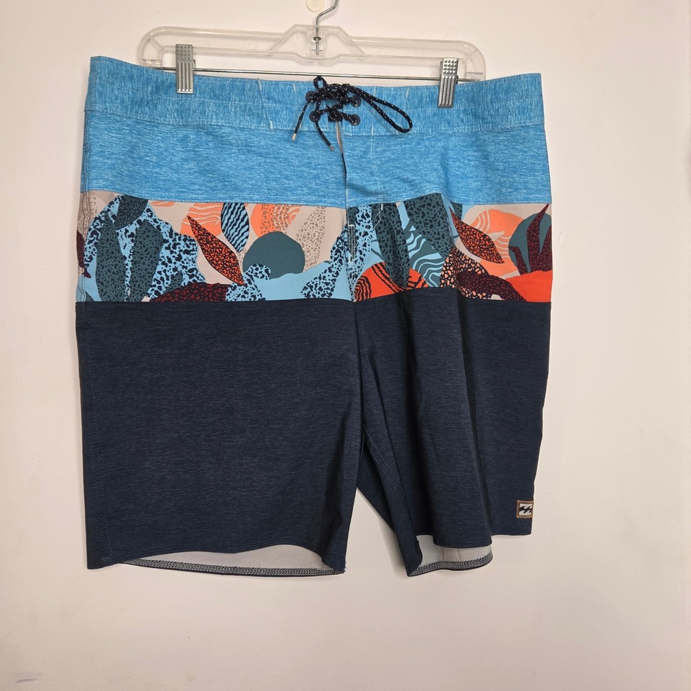Billabong Mens Recycler Tribong Pro Board Shorts Blue Multi Colorblock Size 36